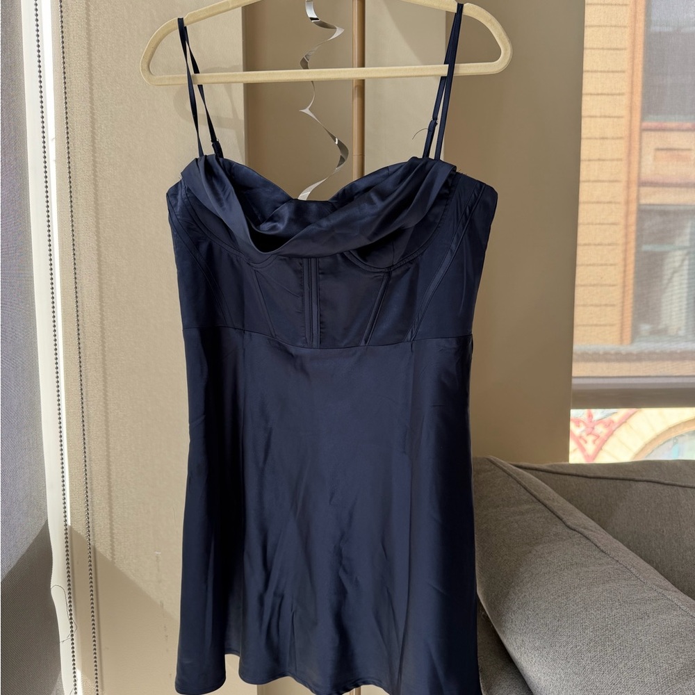 Princess Polly Navy Cowl Neck Satin Slip Dress